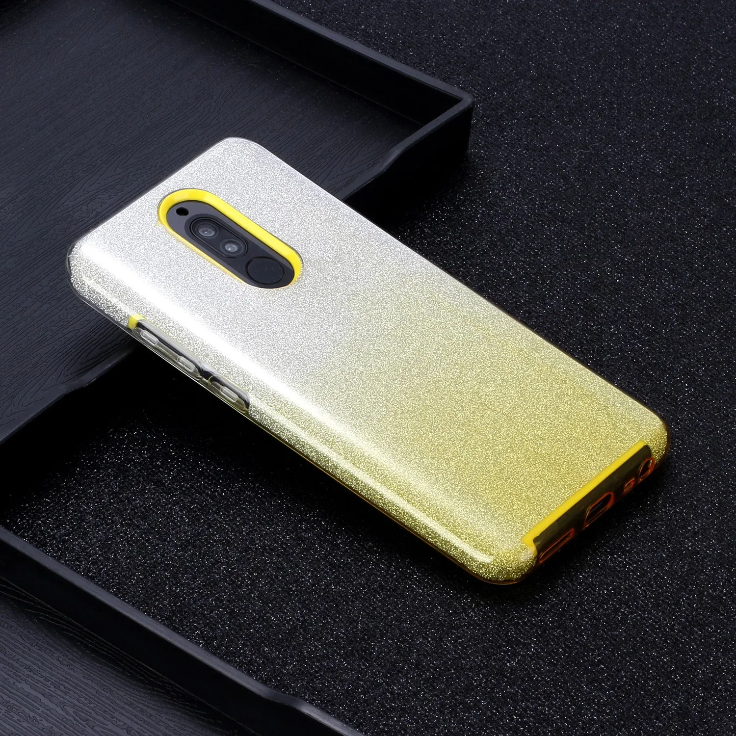For Redmi Note 7/Note 7 pro/Note 8/Note 8 pro/8/8A Phone Case Gradient Color Glitter Powder Phone Cover with Airbag Bracket yellow