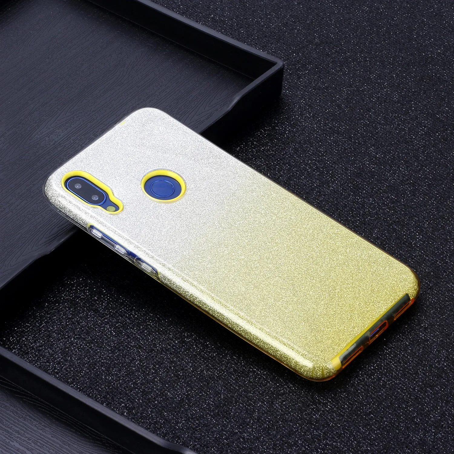 For Redmi Note 7/Note 7 pro/Note 8/Note 8 pro/8/8A Phone Case Gradient Color Glitter Powder Phone Cover with Airbag Bracket yellow