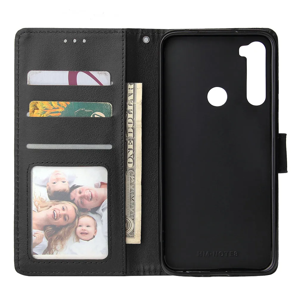 For Redmi NOTE 8 PU Leather Front Putton Protective Phone Case with 3 Cards Bracket black