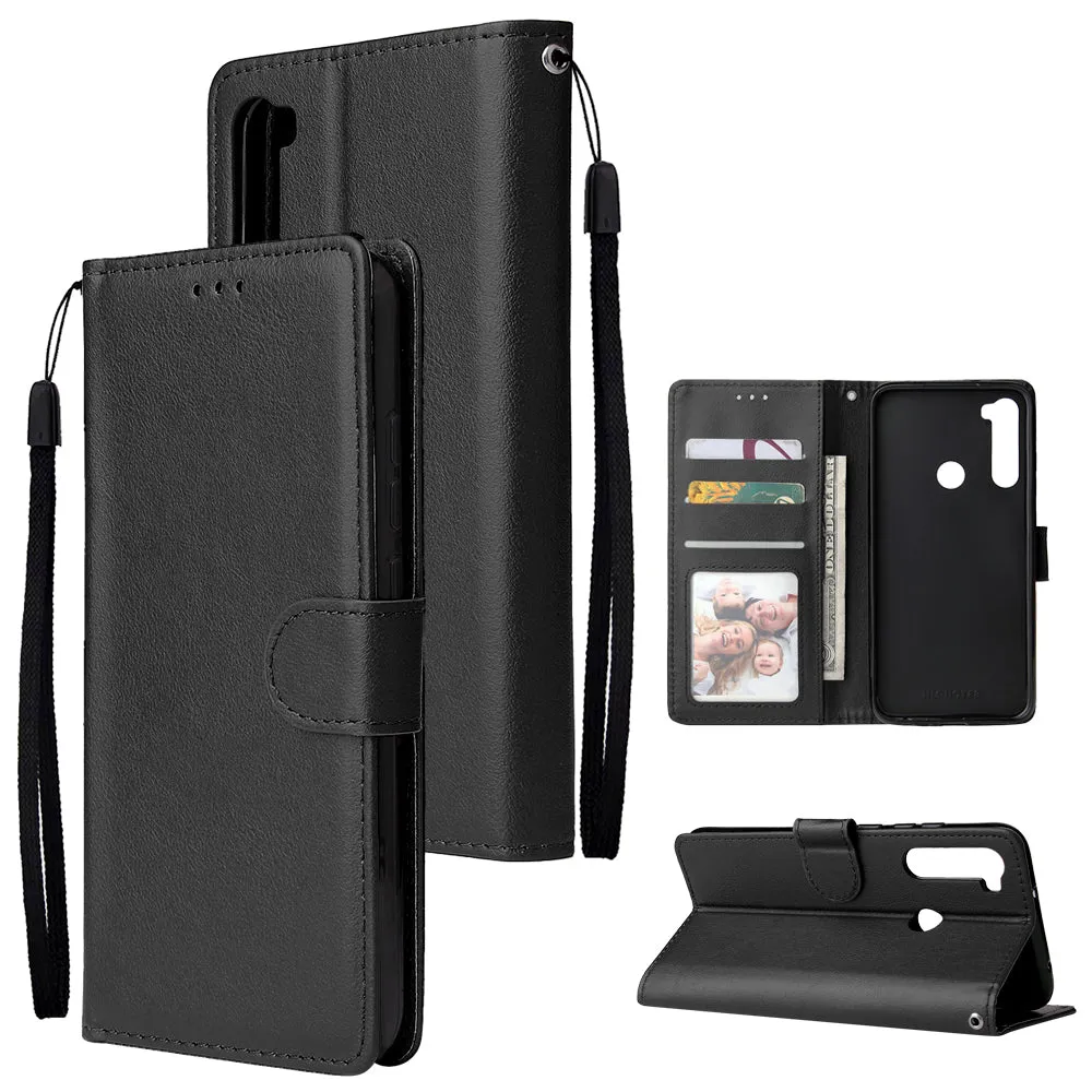 For Redmi NOTE 8 PU Leather Front Putton Protective Phone Case with 3 Cards Bracket black