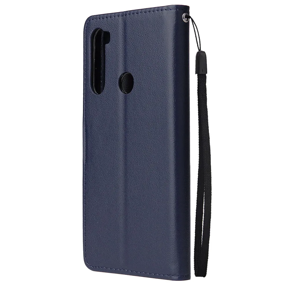 For Redmi NOTE 8 PU Leather Front Putton Protective Phone Case with 3 Cards Bracket blue