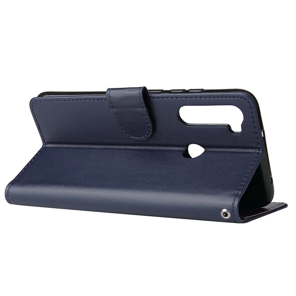 For Redmi NOTE 8 PU Leather Front Putton Protective Phone Case with 3 Cards Bracket blue