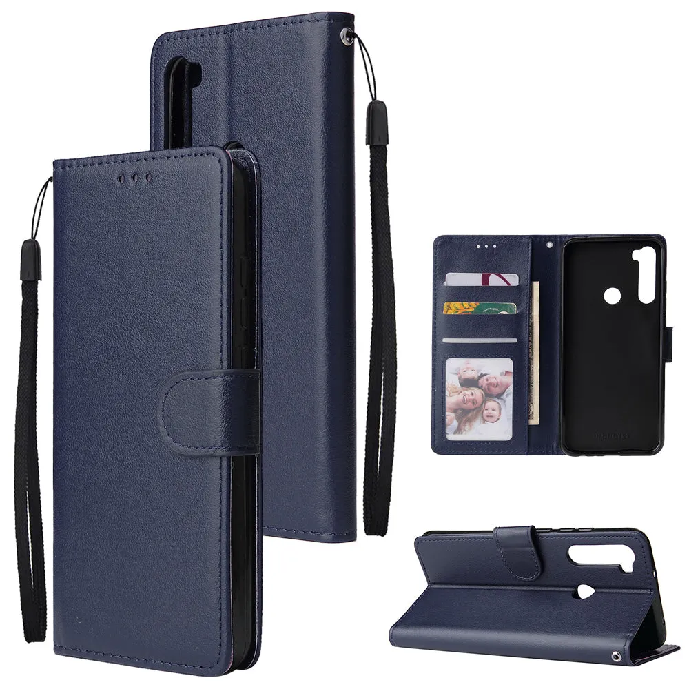 For Redmi NOTE 8 PU Leather Front Putton Protective Phone Case with 3 Cards Bracket blue