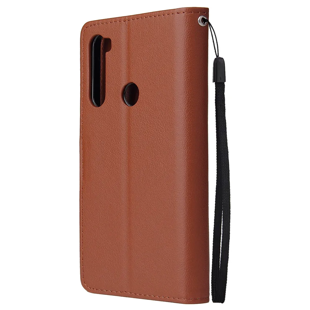 For Redmi NOTE 8 PU Leather Front Putton Protective Phone Case with 3 Cards Bracket brown