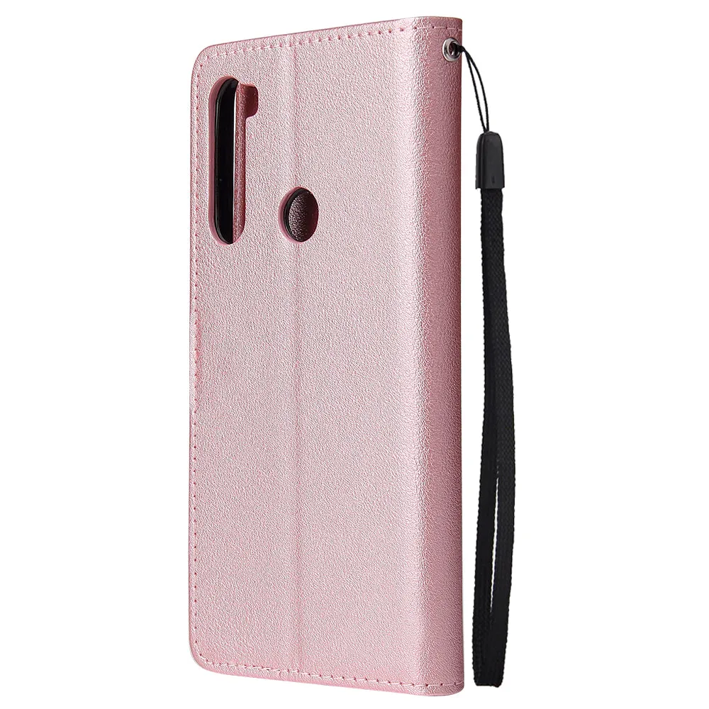 For Redmi NOTE 8 PU Leather Front Putton Protective Phone Case with 3 Cards Bracket brown