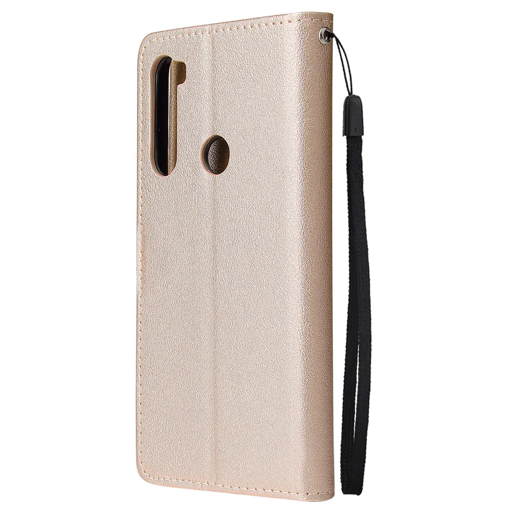 For Redmi NOTE 8 PU Leather Front Putton Protective Phone Case with 3 Cards Bracket Gold