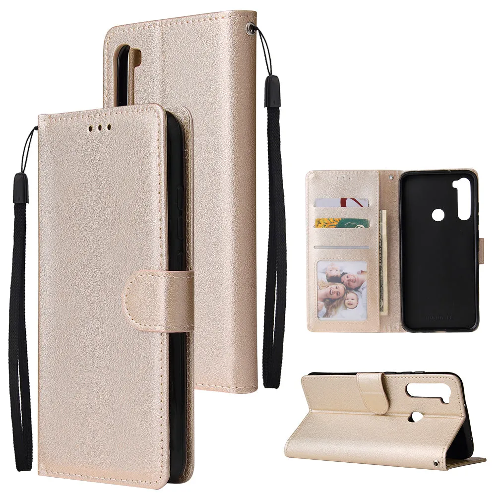 For Redmi NOTE 8 PU Leather Front Putton Protective Phone Case with 3 Cards Bracket Gold
