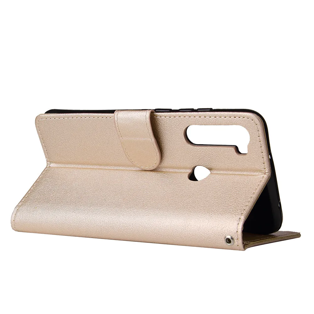 For Redmi NOTE 8 PU Leather Front Putton Protective Phone Case with 3 Cards Bracket Gold