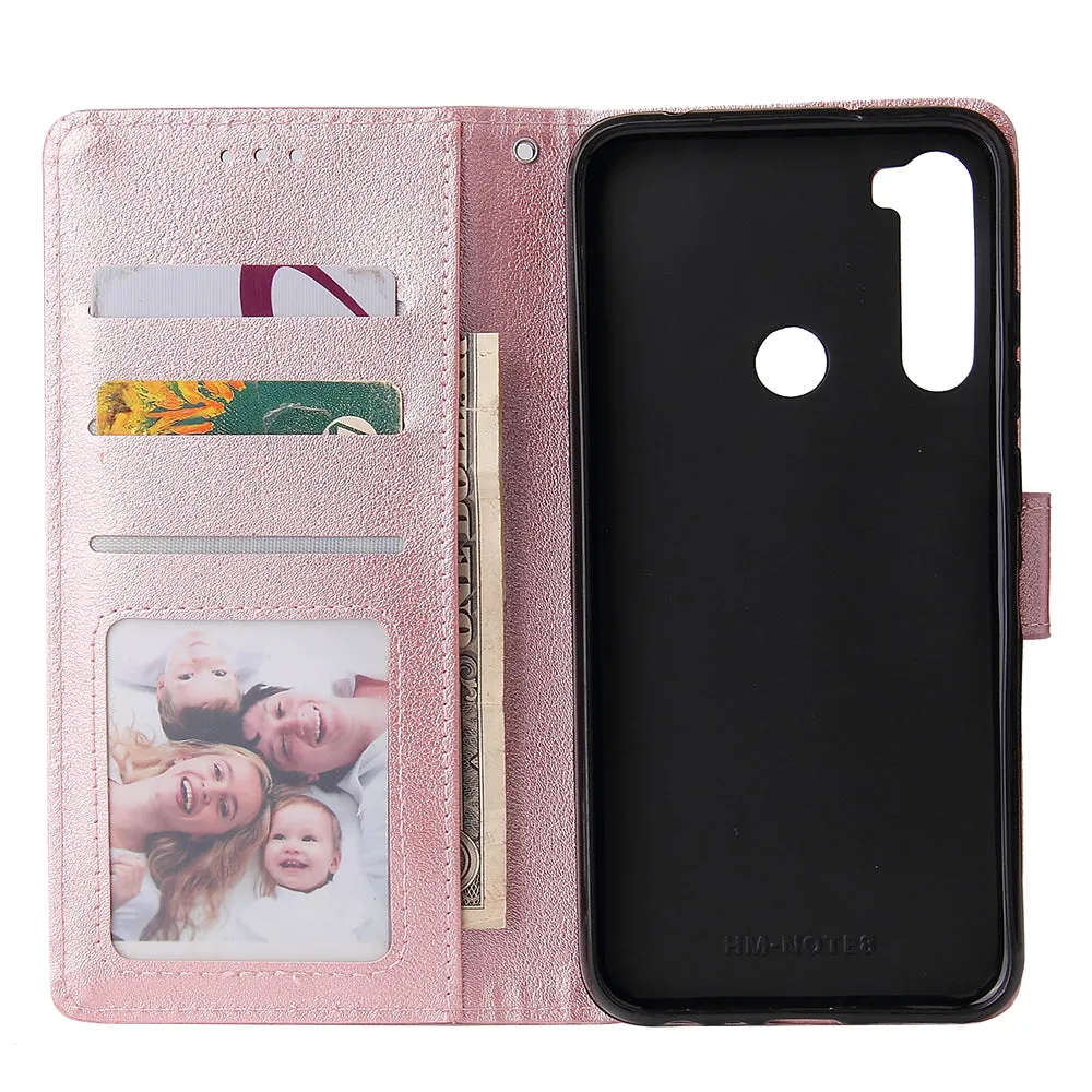 For Redmi NOTE 8 PU Leather Front Putton Protective Phone Case with 3 Cards Bracket Red wine