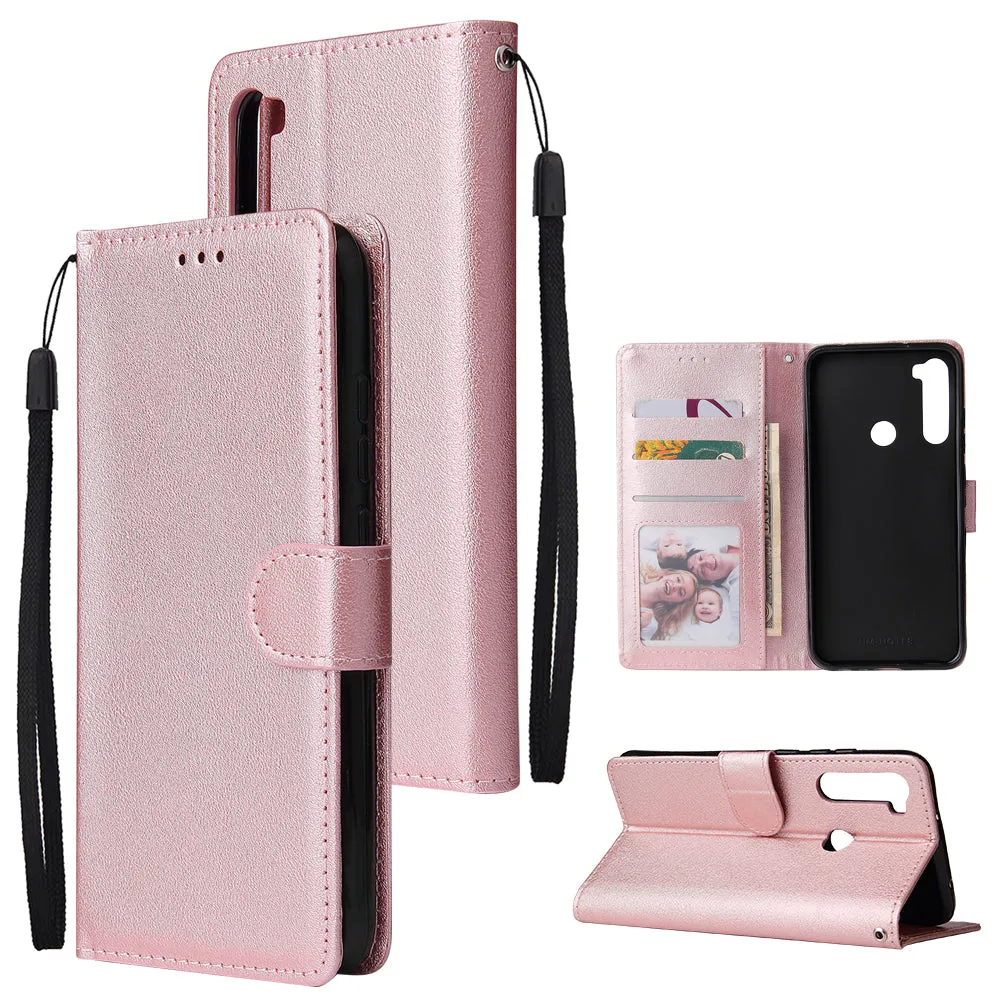 For Redmi NOTE 8 PU Leather Front Putton Protective Phone Case with 3 Cards Bracket Red wine