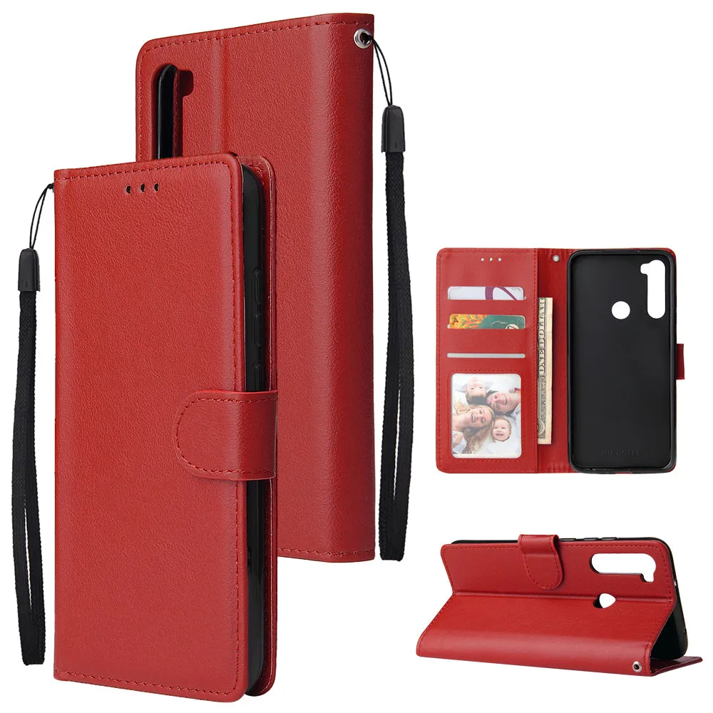 For Redmi NOTE 8 PU Leather Front Putton Protective Phone Case with 3 Cards Bracket red