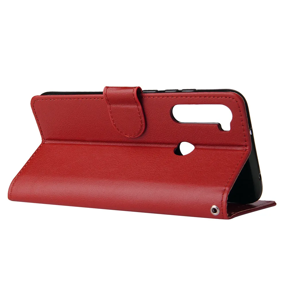 For Redmi NOTE 8 PU Leather Front Putton Protective Phone Case with 3 Cards Bracket red