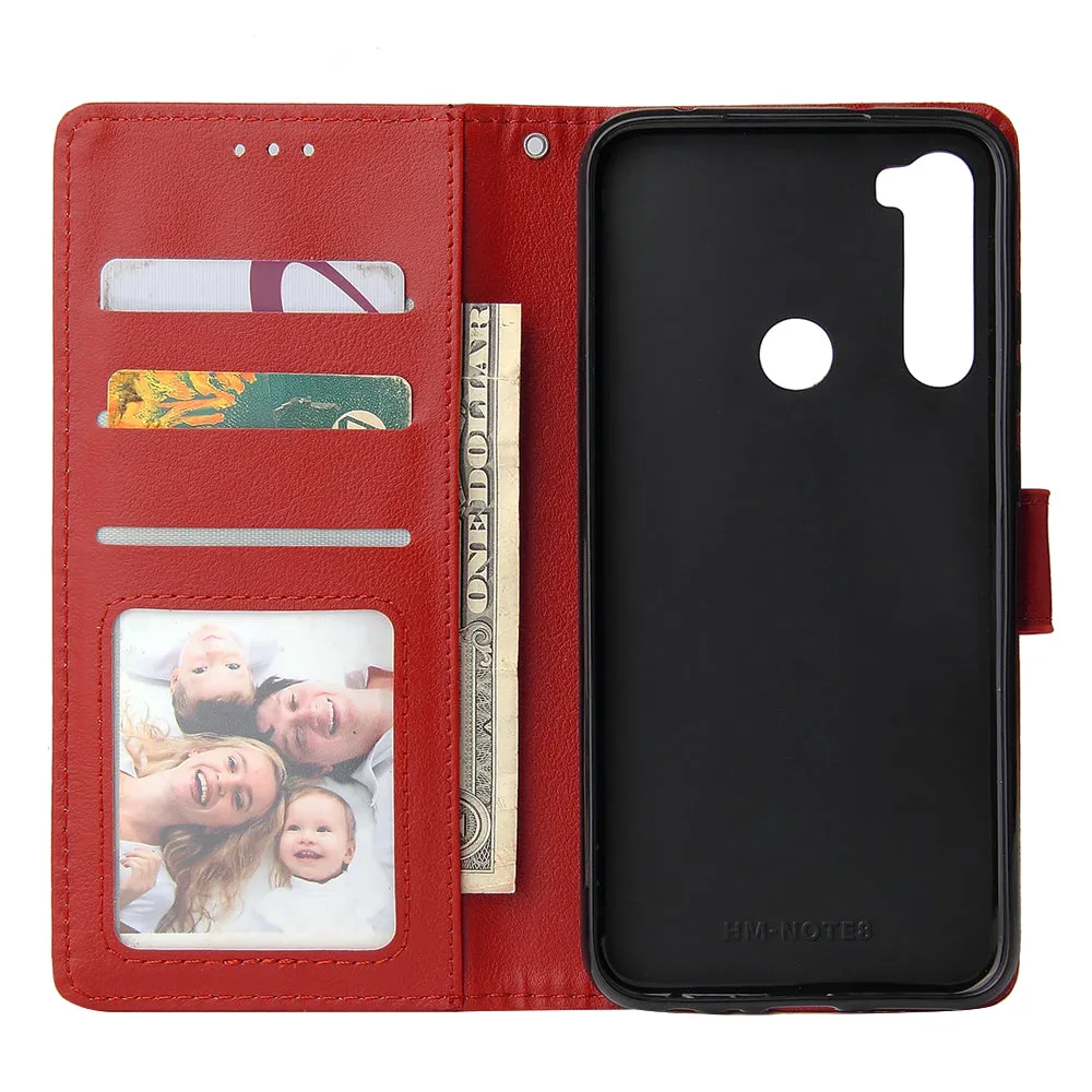 For Redmi NOTE 8 PU Leather Front Putton Protective Phone Case with 3 Cards Bracket red