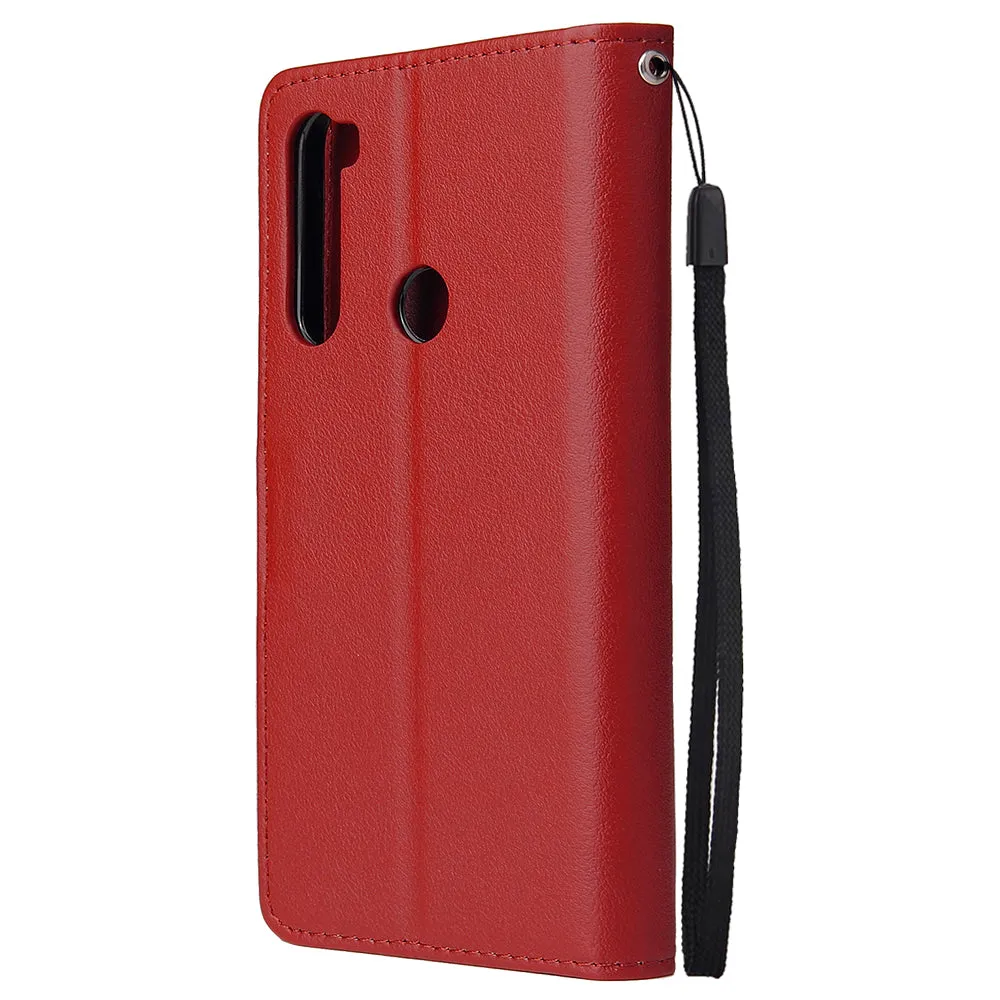 For Redmi NOTE 8 PU Leather Front Putton Protective Phone Case with 3 Cards Bracket red
