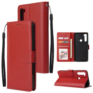 For Redmi NOTE 8 PU Leather Front Putton Protective Phone Case with 3 Cards Bracket red