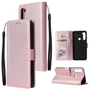 For Redmi NOTE 8 PU Leather Front Putton Protective Phone Case with 3 Cards Bracket Rose gold