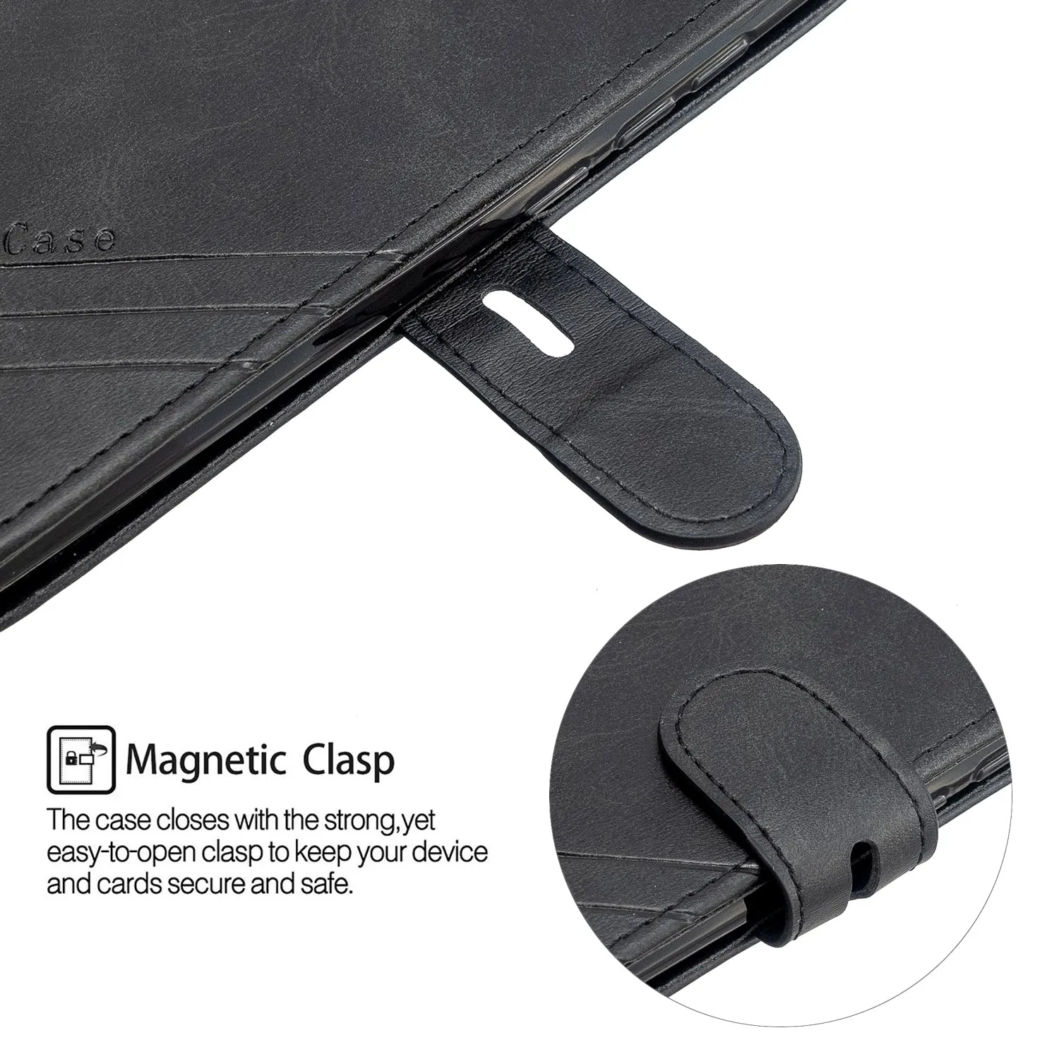 For Redmi Note 8T/Redmi 8/Redmi 8A Case Soft Leather Cover with Denim Texture Precise Cutouts Wallet Design Buckle Closure Smartphone Shell  black