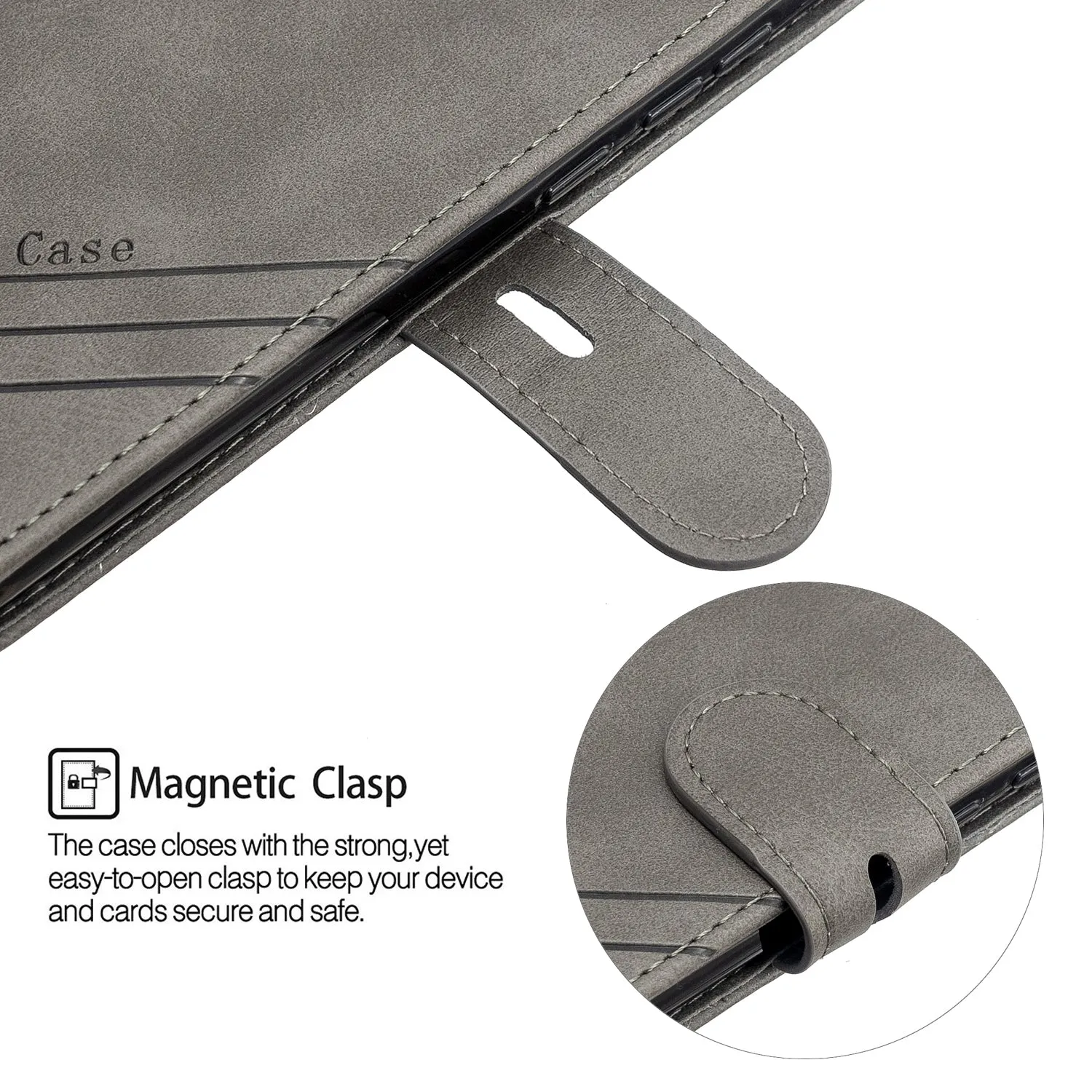 For Redmi Note 8T/Redmi 8/Redmi 8A Case Soft Leather Cover with Denim Texture Precise Cutouts Wallet Design Buckle Closure Smartphone Shell  gray