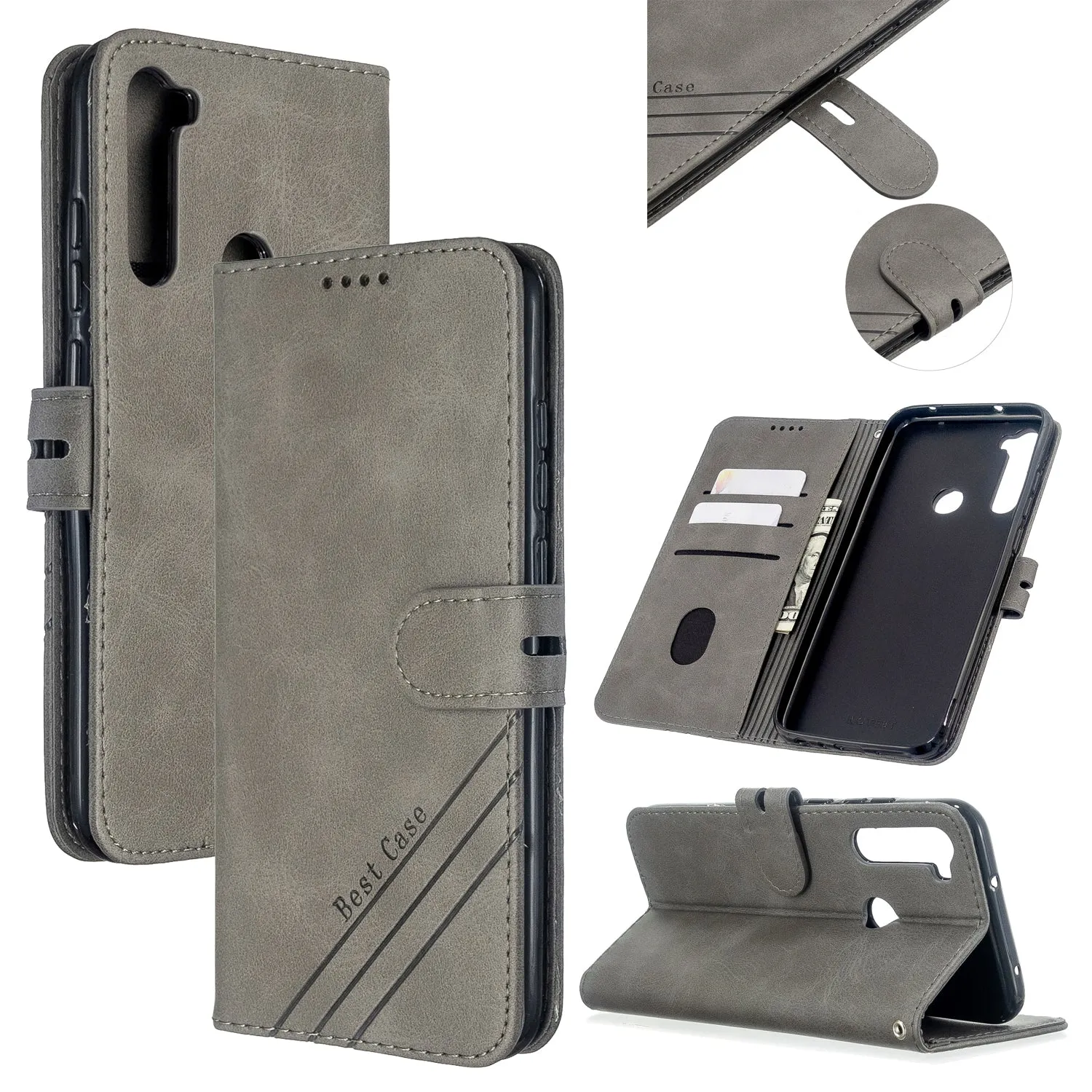 For Redmi Note 8T/Redmi 8/Redmi 8A Case Soft Leather Cover with Denim Texture Precise Cutouts Wallet Design Buckle Closure Smartphone Shell  gray