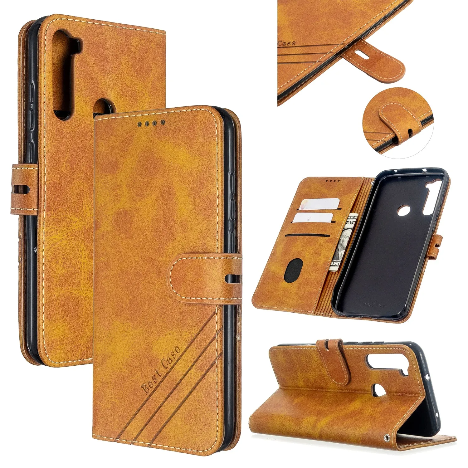 For Redmi Note 8T/Redmi 8/Redmi 8A Case Soft Leather Cover with Denim Texture Precise Cutouts Wallet Design Buckle Closure Smartphone Shell  yellow