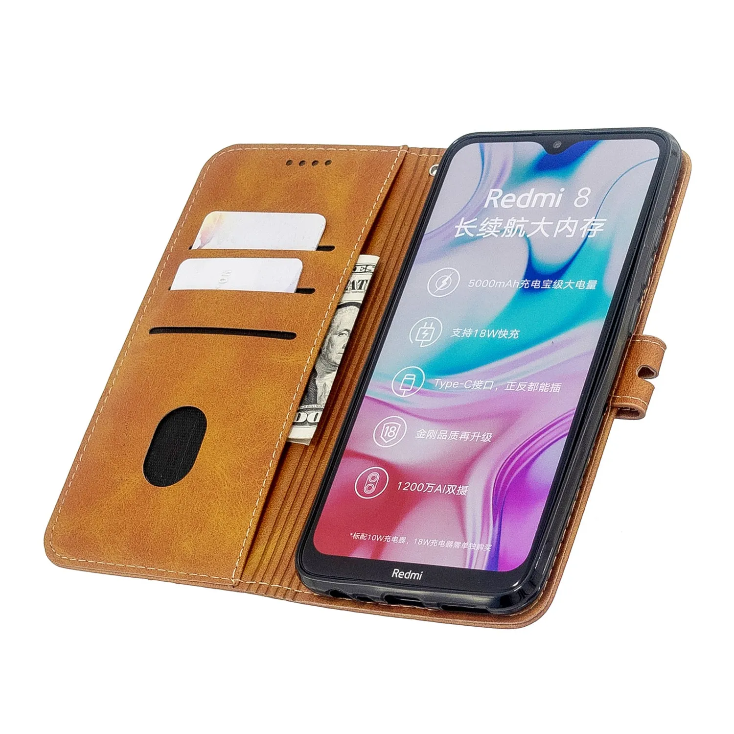 For Redmi Note 8T/Redmi 8/Redmi 8A Case Soft Leather Cover with Denim Texture Precise Cutouts Wallet Design Buckle Closure Smartphone Shell  yellow