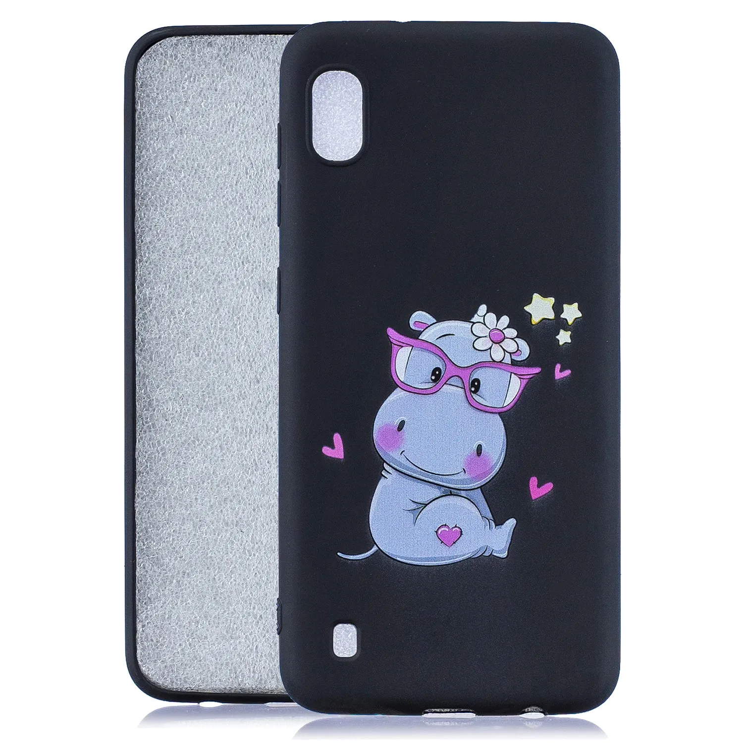 For Samsung A10 Cartoon Lovely Coloured Painted Soft TPU Back Cover Non-slip Shockproof Full Protective Case with Lanyard red