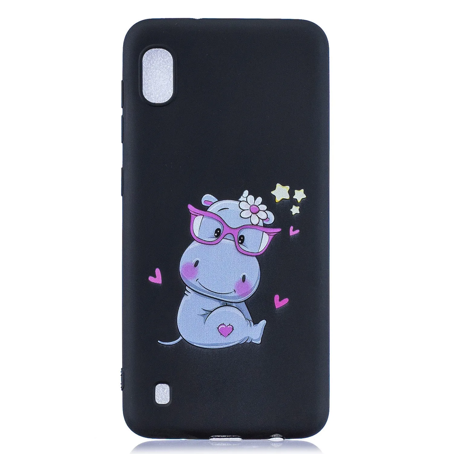 For Samsung A10 Cartoon Lovely Coloured Painted Soft TPU Back Cover Non-slip Shockproof Full Protective Case with Lanyard red