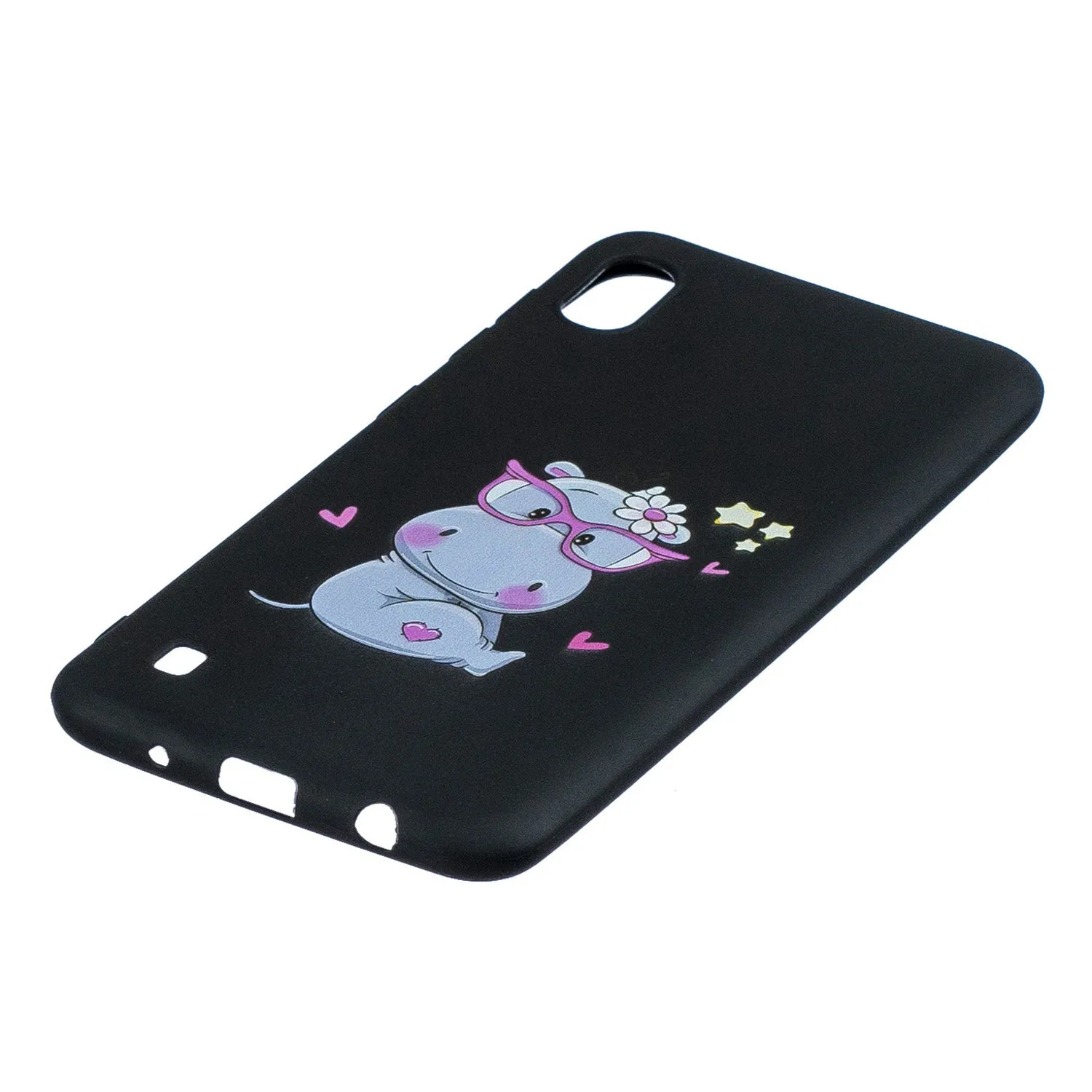 For Samsung A10 Cartoon Lovely Coloured Painted Soft TPU Back Cover Non-slip Shockproof Full Protective Case with Lanyard red