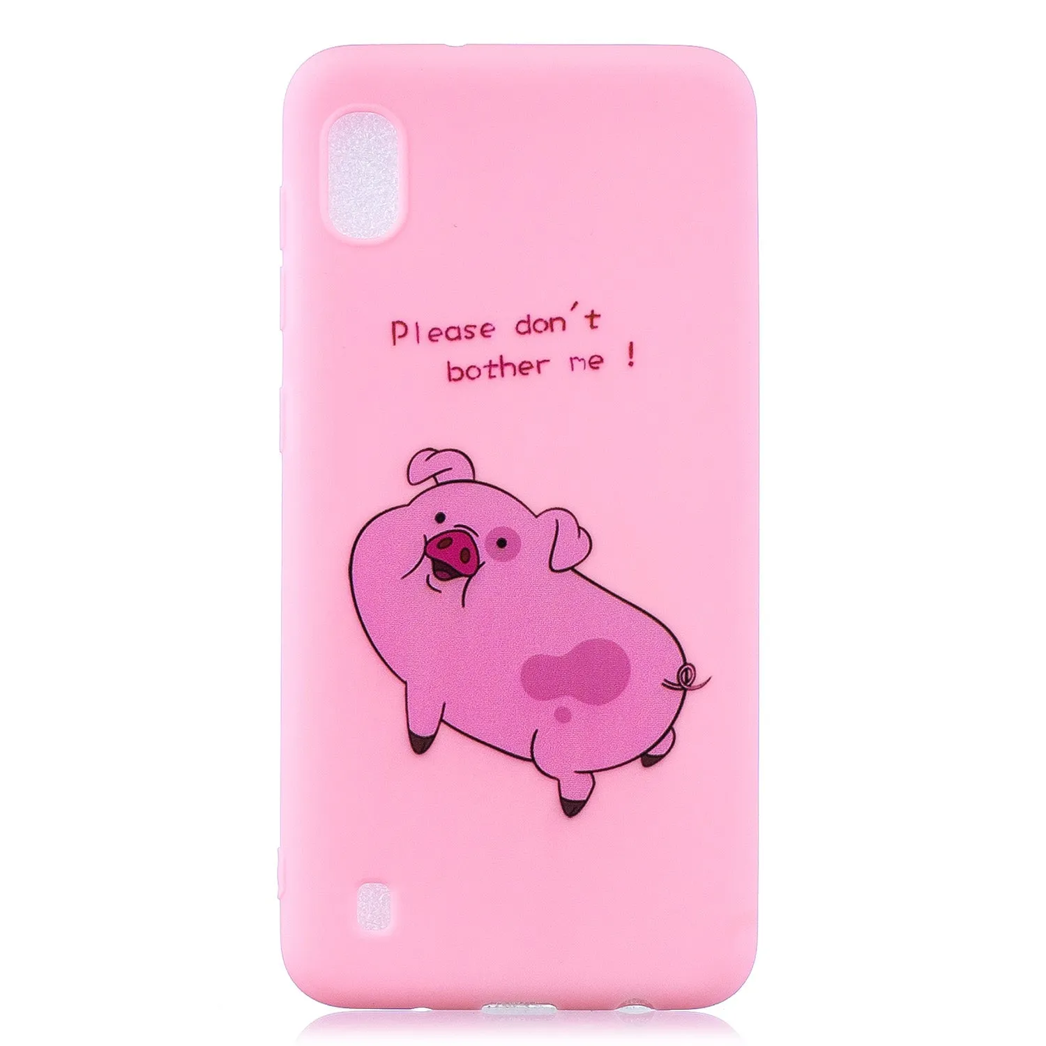 For Samsung A10 Cartoon Lovely Coloured Painted Soft TPU Back Cover Non-slip Shockproof Full Protective Case with Lanyard Rose red