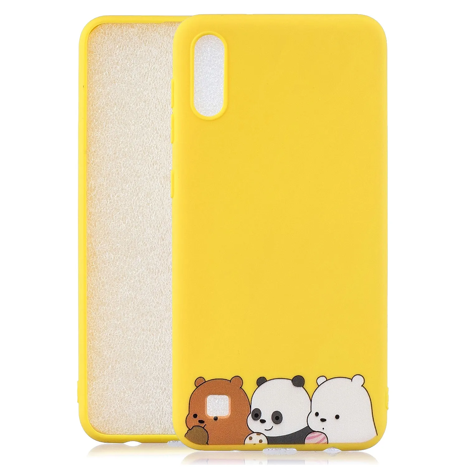 For Samsung A10 Cartoon Lovely Coloured Painted Soft TPU Back Cover Non-slip Shockproof Full Protective Case with Lanyard yellow