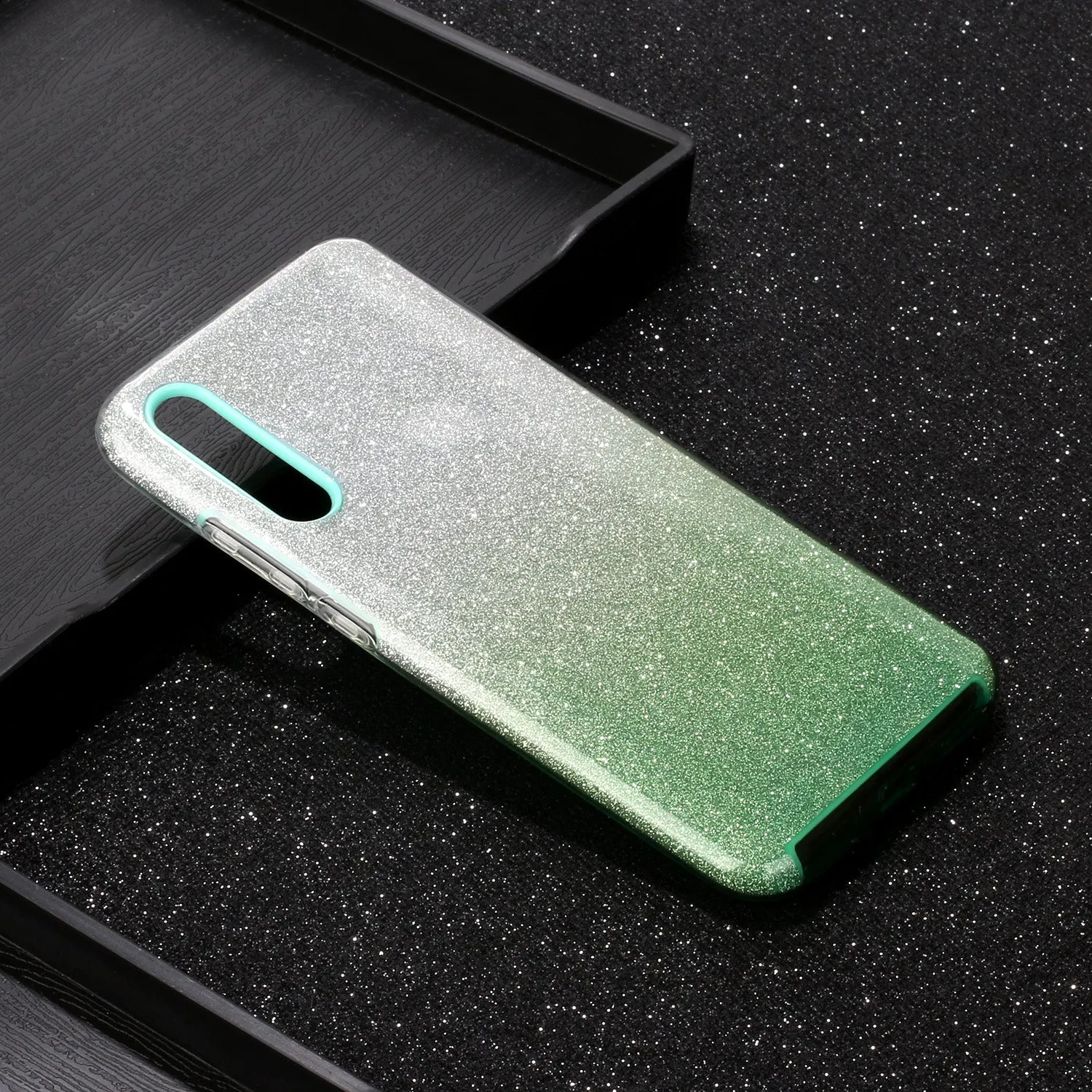 For Samsung A10/A50/A30S/A70/A20S Phone Case Gradient Color Glitter Powder Phone Cover with Airbag Bracket blue