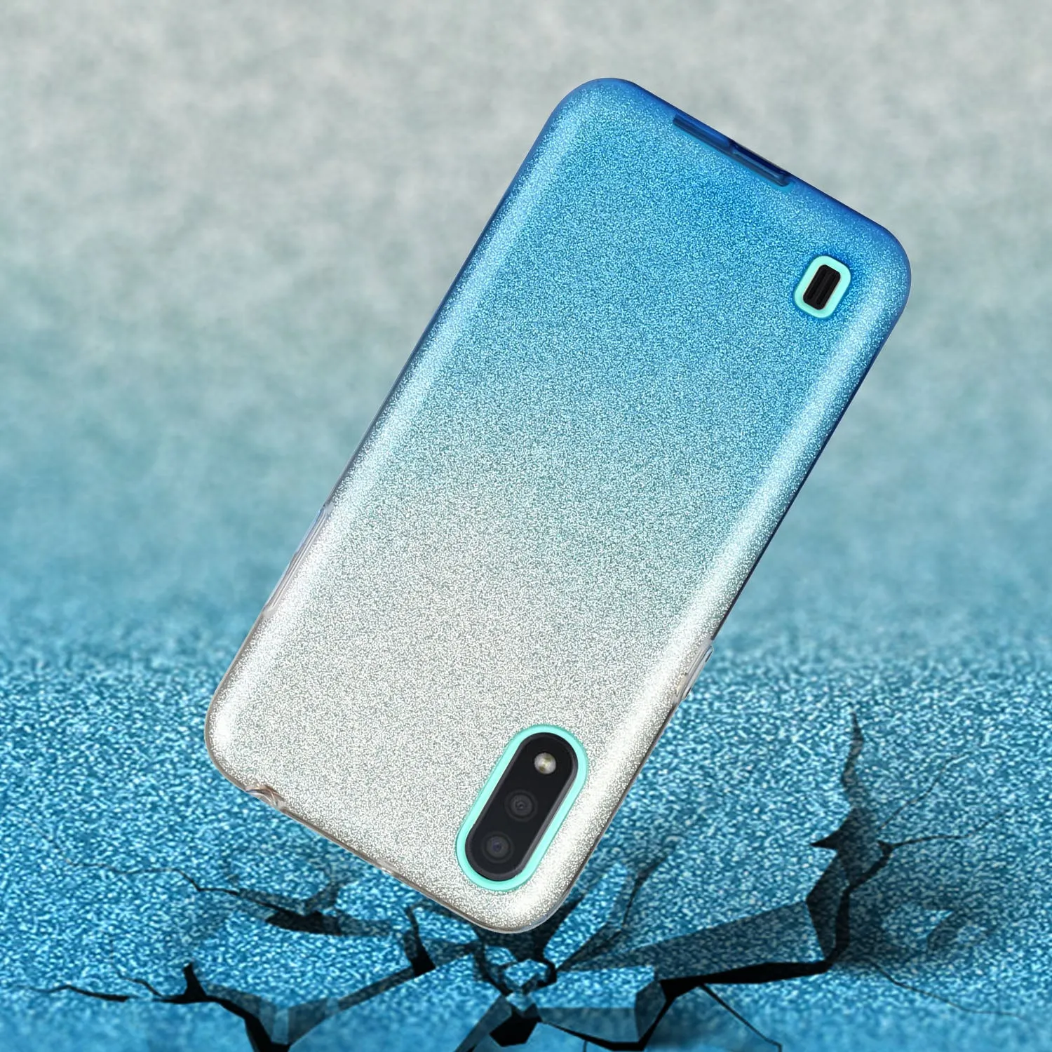 For Samsung A10/A50/A30S/A70/A20S Phone Case Gradient Color Glitter Powder Phone Cover with Airbag Bracket blue
