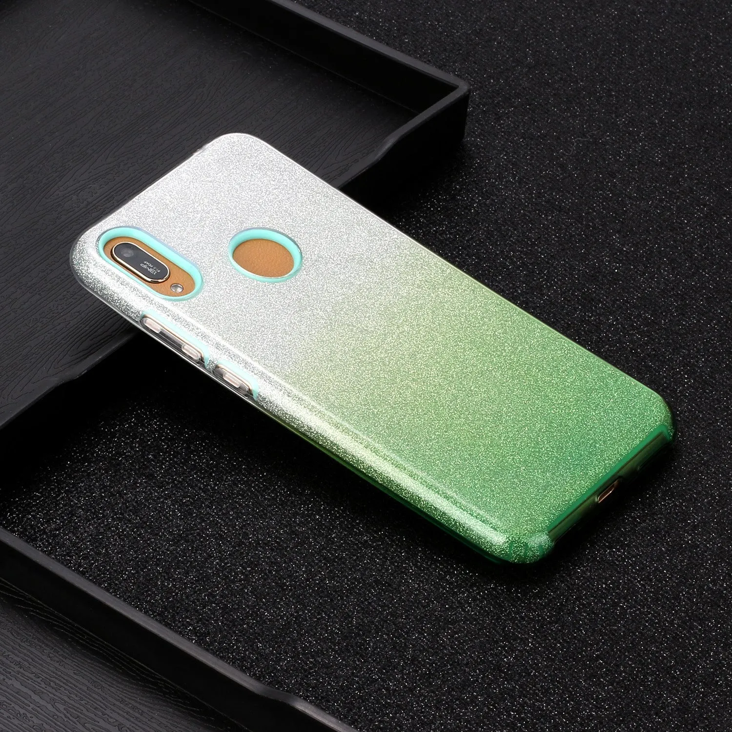 For Samsung A10/A50/A30S/A70/A20S Phone Case Gradient Color Glitter Powder Phone Cover with Airbag Bracket green