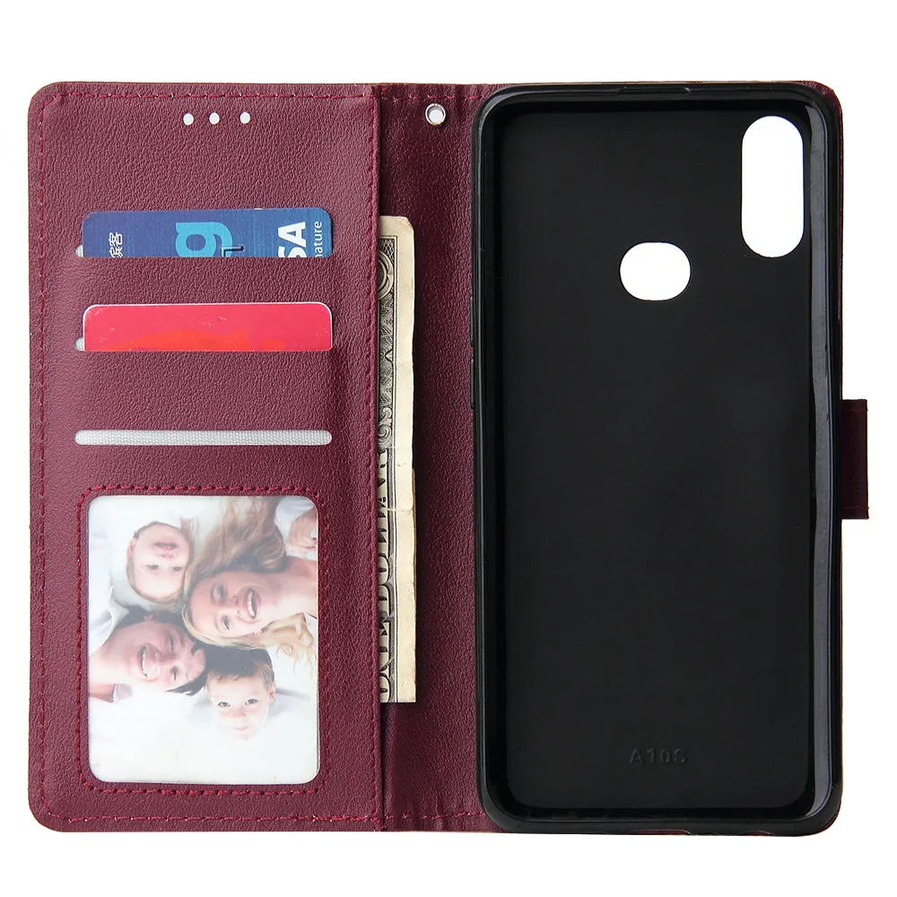 For Samsung A10S A20S Cellphone Cover Mobile Phone Shell Buckle Closure Cards Slots PU Leather Smart Shell with Wallet Overall Protection black