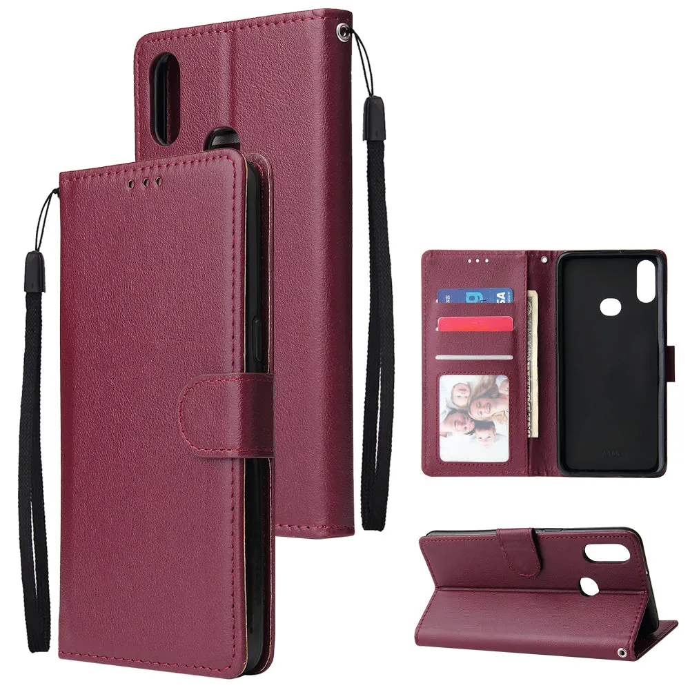 For Samsung A10S A20S Cellphone Cover Mobile Phone Shell Buckle Closure Cards Slots PU Leather Smart Shell with Wallet Overall Protection black