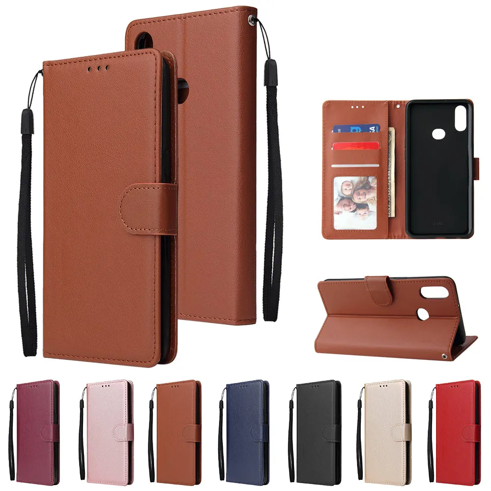 For Samsung A10S A20S Cellphone Cover Mobile Phone Shell Buckle Closure Cards Slots PU Leather Smart Shell with Wallet Overall Protection black