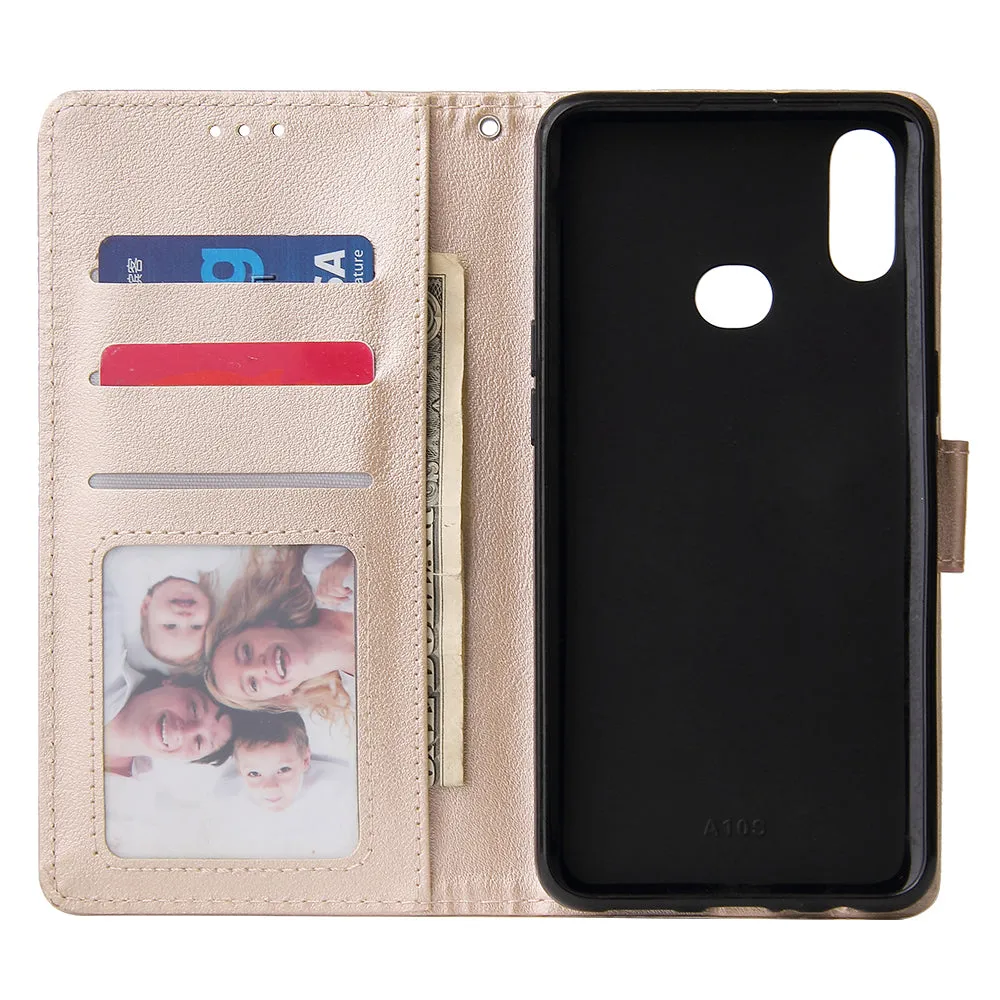 For Samsung A10S A20S Cellphone Cover Mobile Phone Shell Buckle Closure Cards Slots PU Leather Smart Shell with Wallet Overall Protection gold