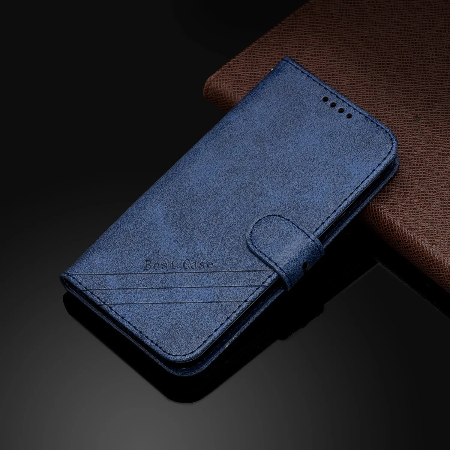 For Samsung A10S A20S Solid Color Denim Texture Front Clasp Bracket Leather Mobile Phone Cover blue