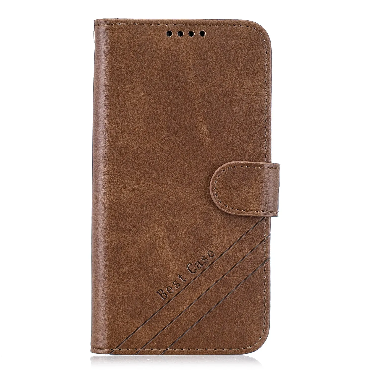 For Samsung A10S A20S Solid Color Denim Texture Front Clasp Bracket Leather Mobile Phone Cover brown
