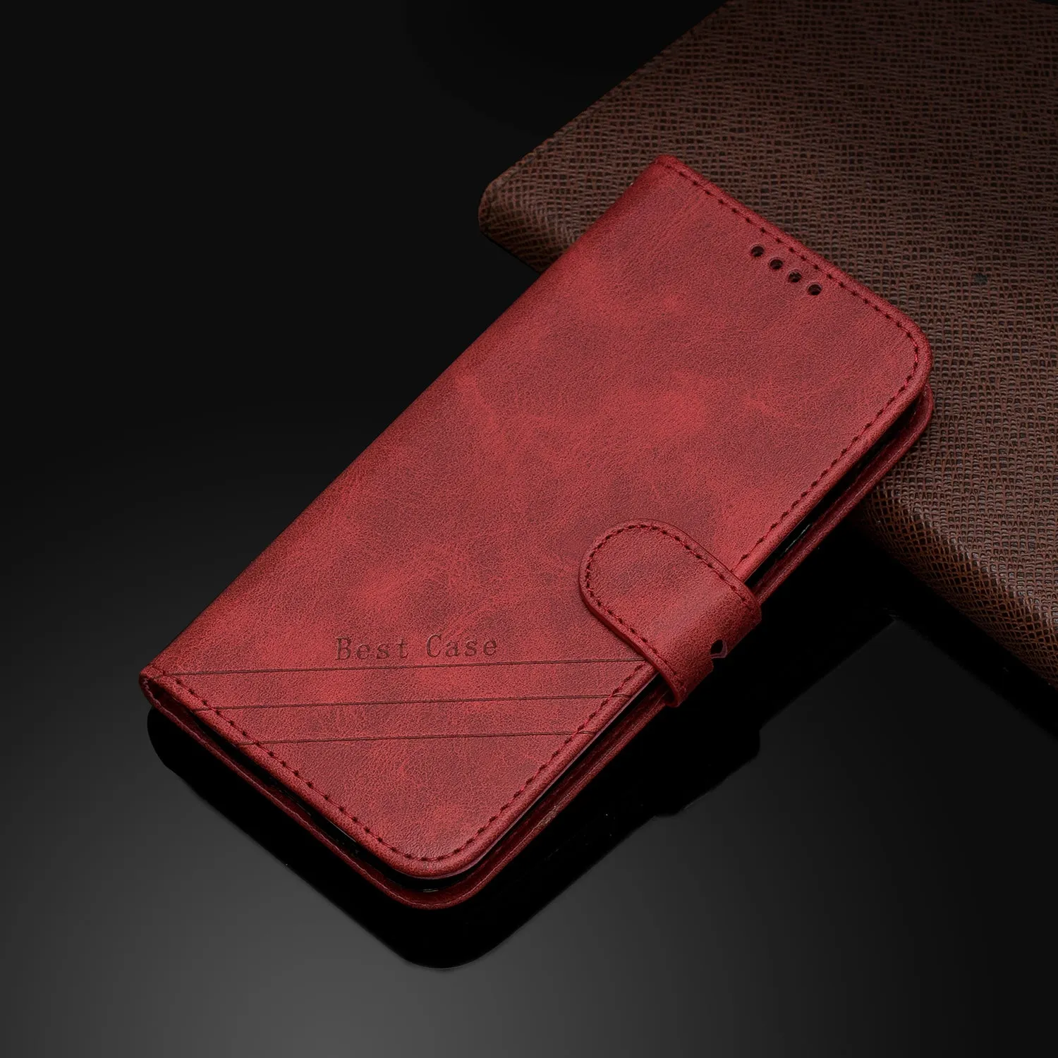 For Samsung A10S A20S Solid Color Denim Texture Front Clasp Bracket Leather Mobile Phone Cover red