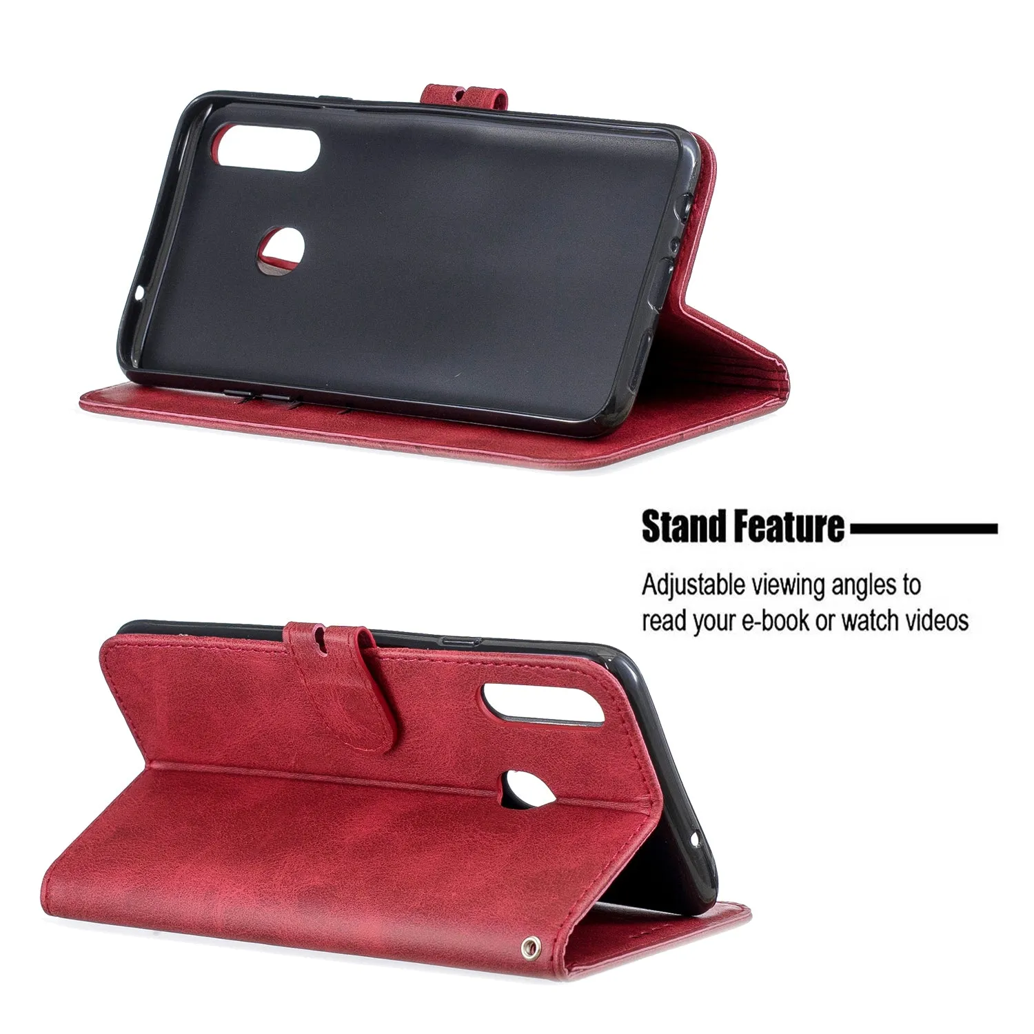 For Samsung A10S A20S Solid Color Denim Texture Front Clasp Bracket Leather Mobile Phone Cover red