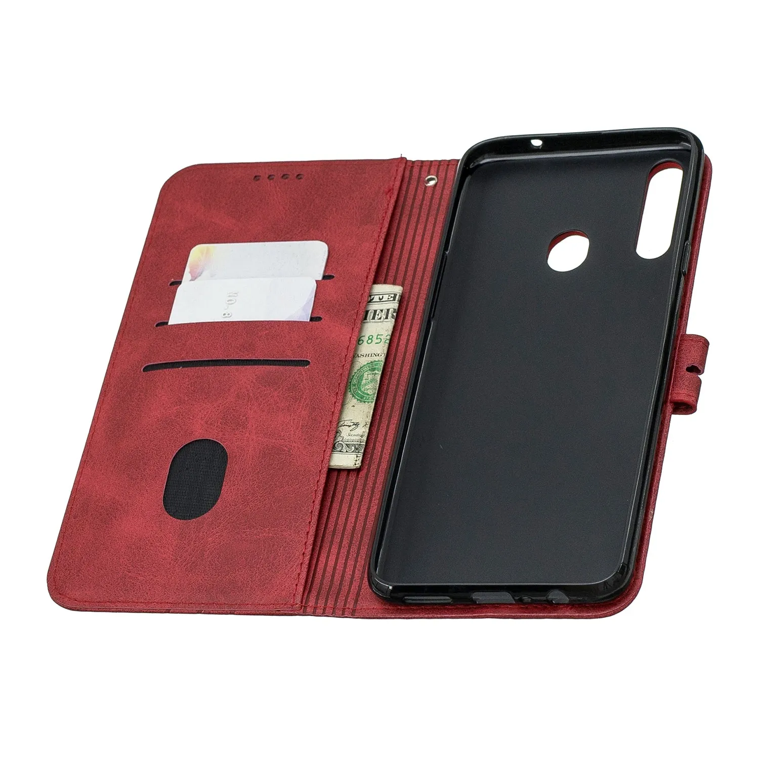 For Samsung A10S A20S Solid Color Denim Texture Front Clasp Bracket Leather Mobile Phone Cover red