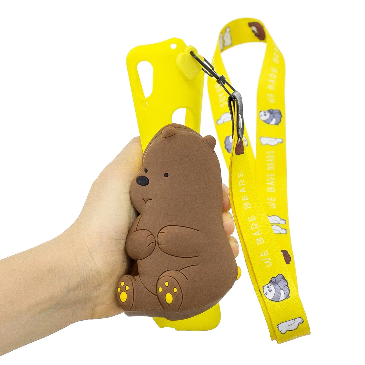 For Samsung A10S A20S TPU Full Protective Cartoon Mobile Phone Cover with Coin Purse Hanging Lanyard 1 yellow brown bear