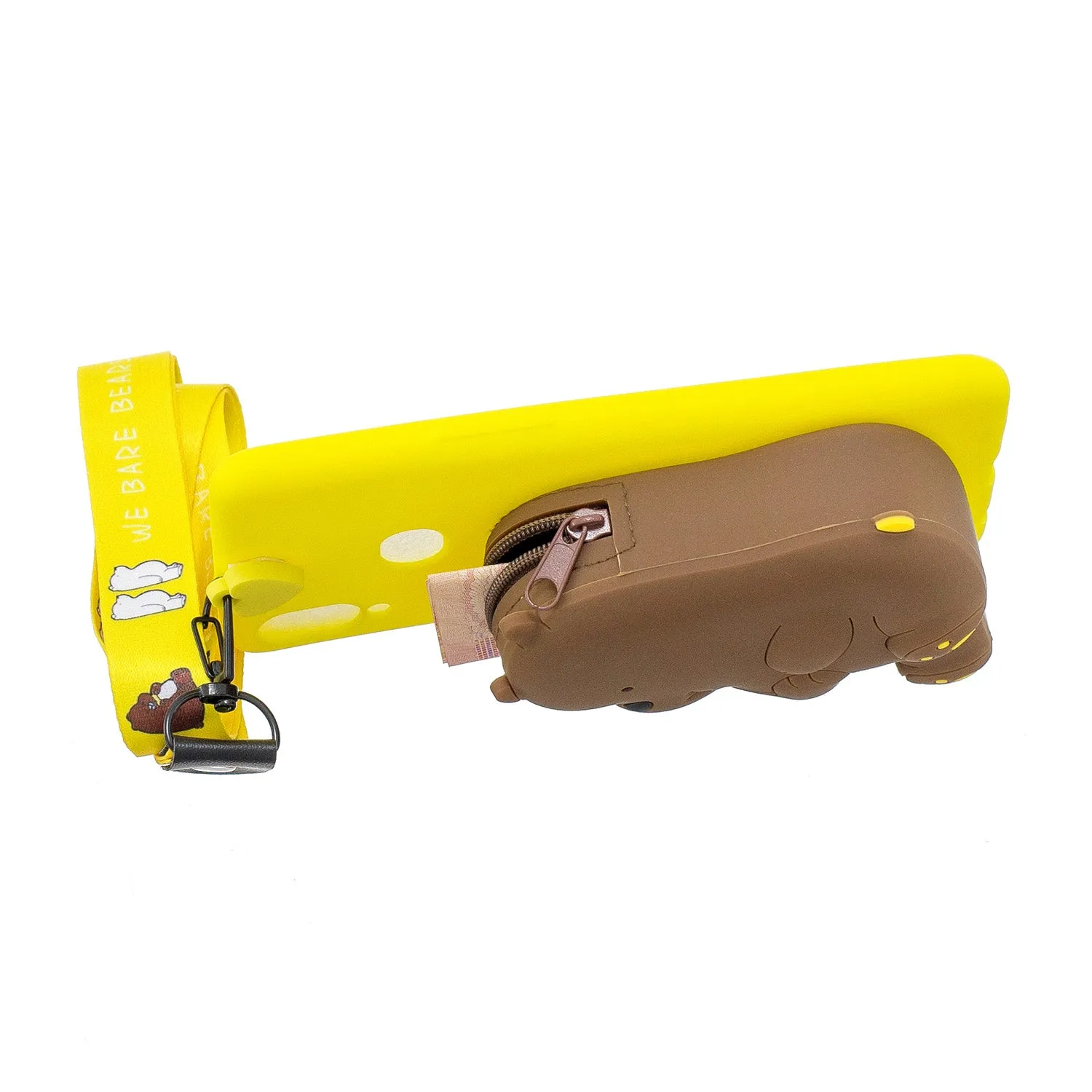 For Samsung A10S A20S TPU Full Protective Cartoon Mobile Phone Cover with Coin Purse Hanging Lanyard 1 yellow brown bear