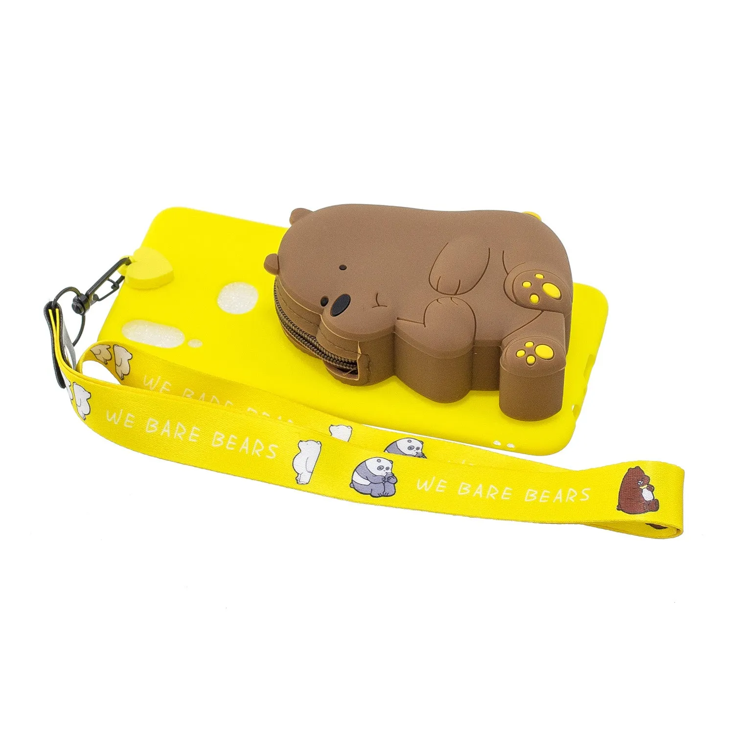 For Samsung A10S A20S TPU Full Protective Cartoon Mobile Phone Cover with Coin Purse Hanging Lanyard 1 yellow brown bear