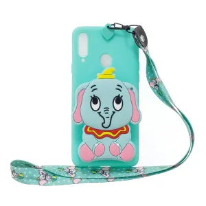 For Samsung A10S A20S TPU Full Protective Cartoon Mobile Phone Cover with Coin Purse Hanging Lanyard 2 light blue elephant