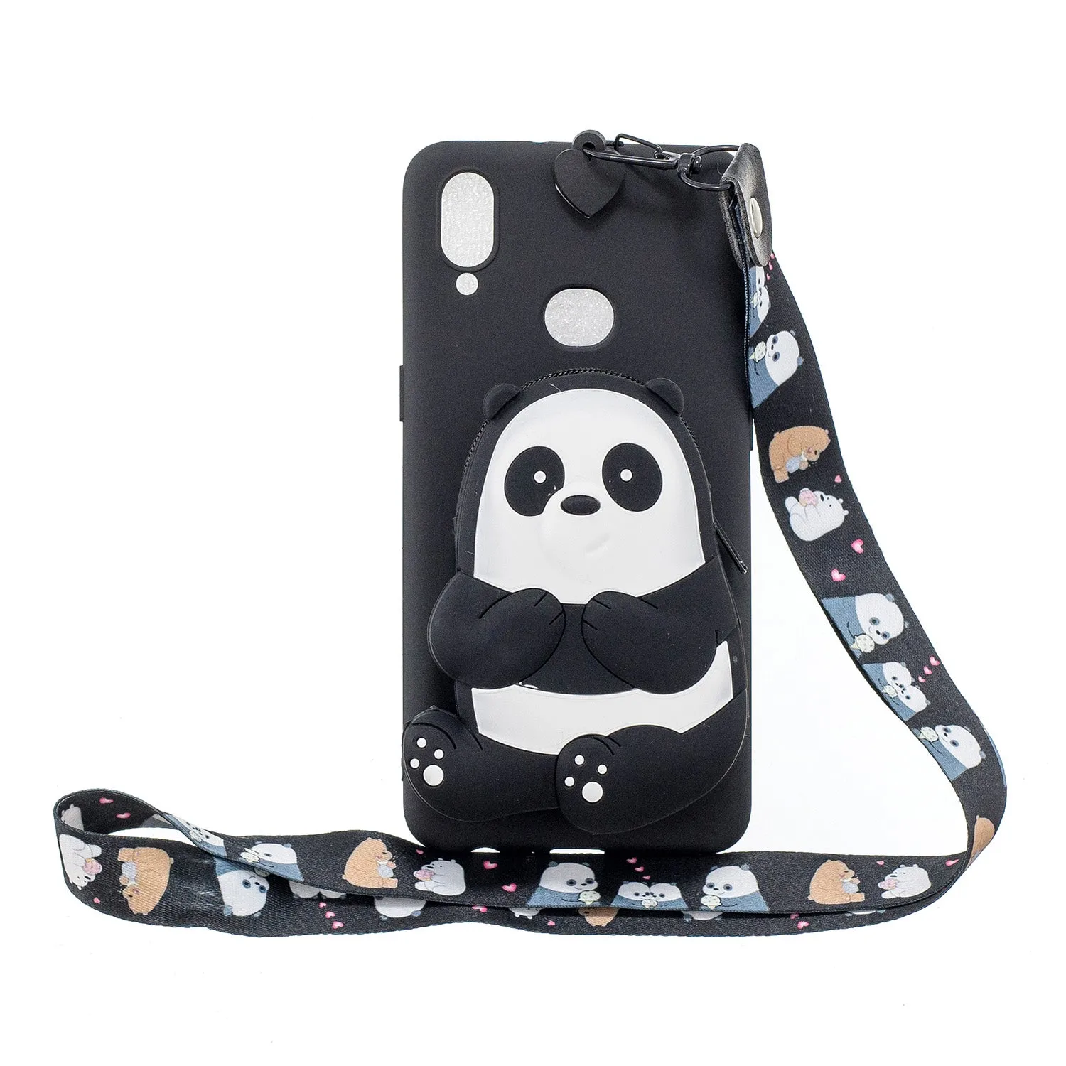 For Samsung A10S A20S TPU Full Protective Cartoon Mobile Phone Cover with Coin Purse Hanging Lanyard 3 deep pink piglets