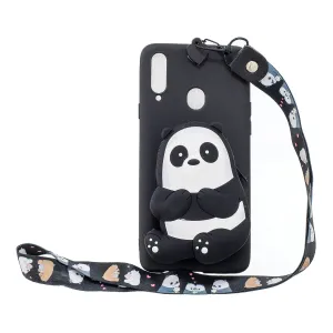 For Samsung A10S A20S TPU Full Protective Cartoon Mobile Phone Cover with Coin Purse Hanging Lanyard 5 black striped bears