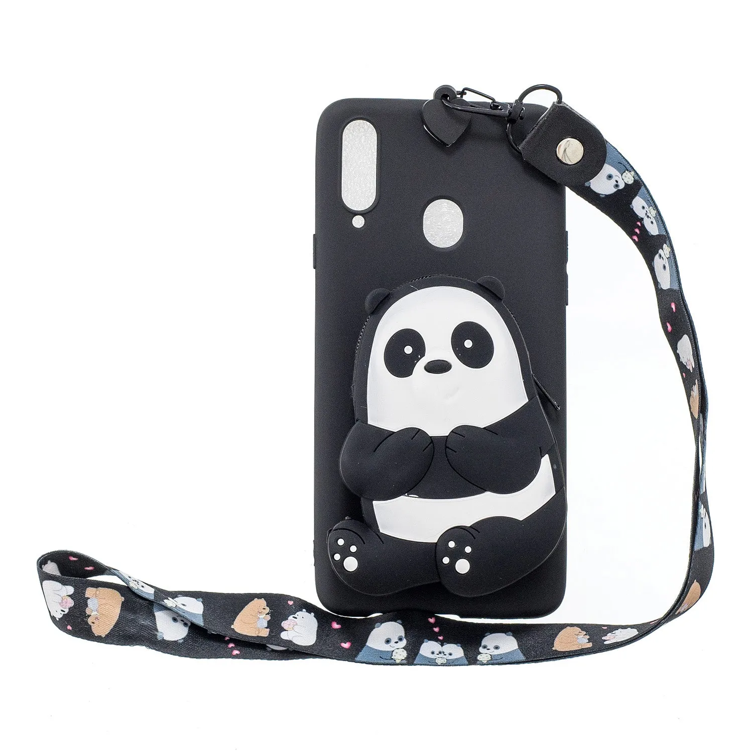 For Samsung A10S A20S TPU Full Protective Cartoon Mobile Phone Cover with Coin Purse Hanging Lanyard 5 black striped bears