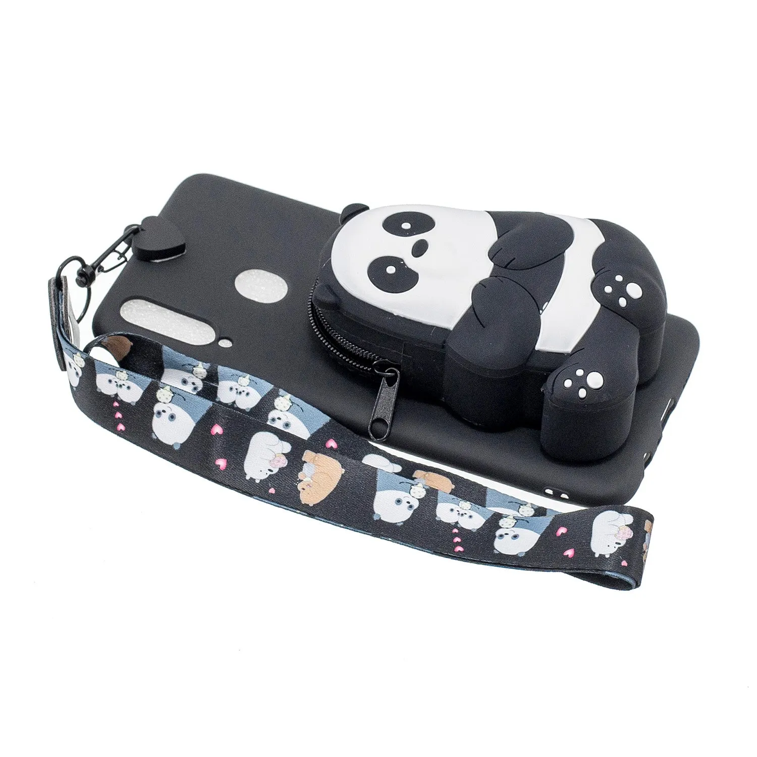 For Samsung A10S A20S TPU Full Protective Cartoon Mobile Phone Cover with Coin Purse Hanging Lanyard 5 black striped bears